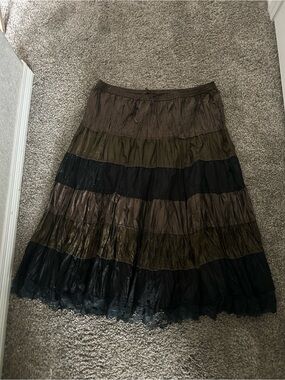 Antilia Femme Tiered Maxi Skirt in Olive, Black and Brown